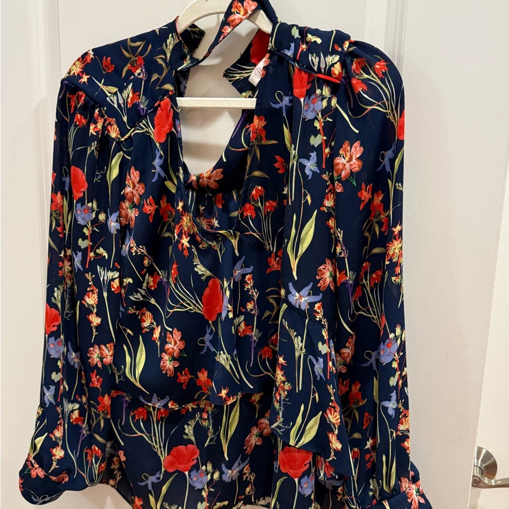 Parker Red and Yellow Ruffled Floral Blouse